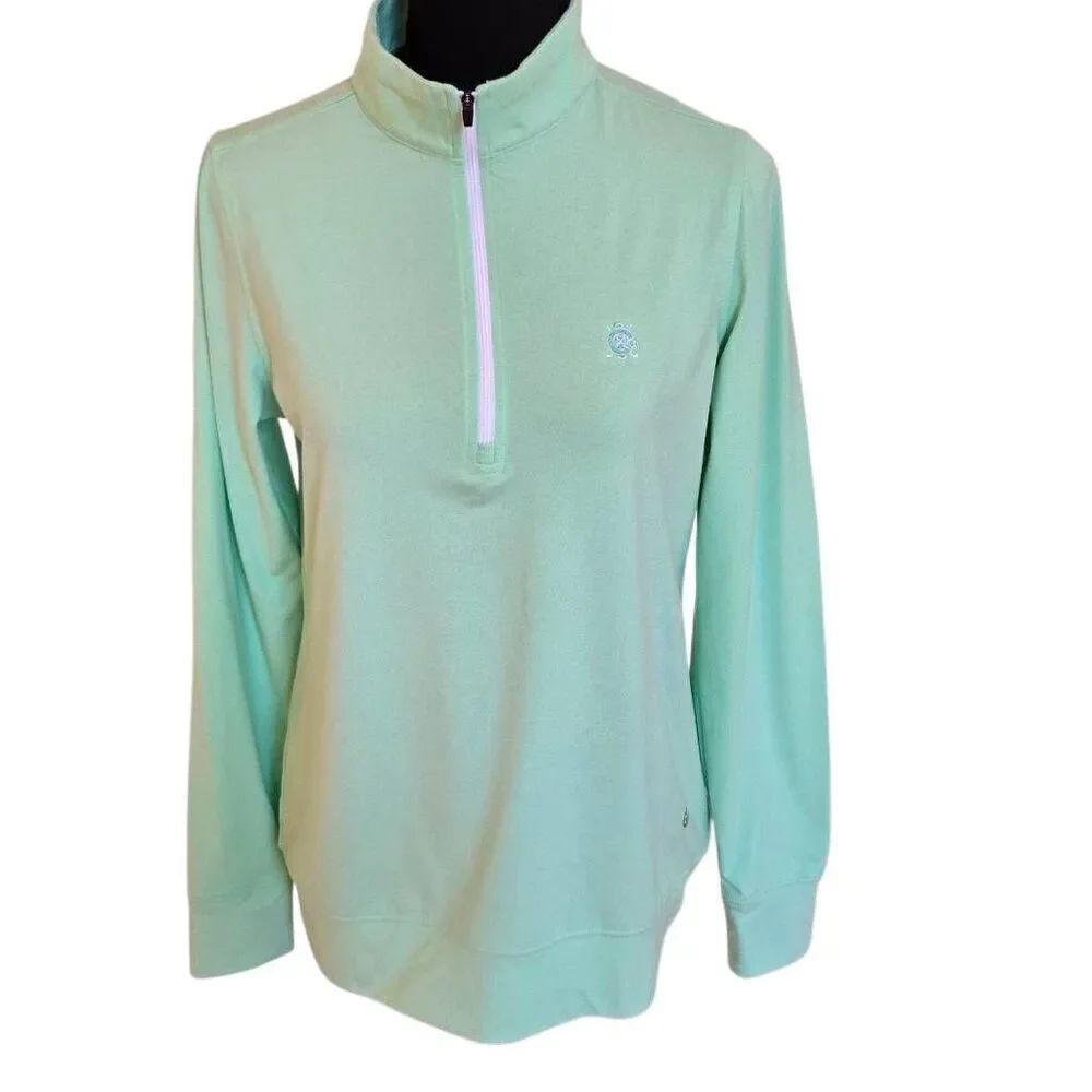 Straight Down Womens Half Zip Mock Neck Pullover Sweatshirt Light Green Medium